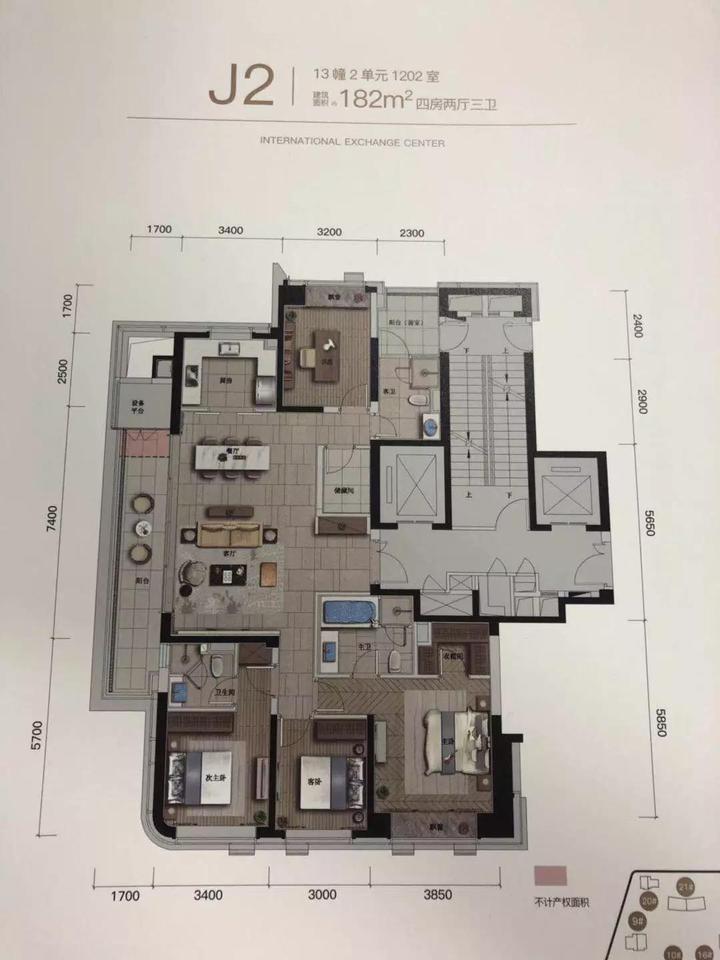 杭州壹号院182㎡户型图杭州壹号院最小的户型也是171㎡,因此即使是低