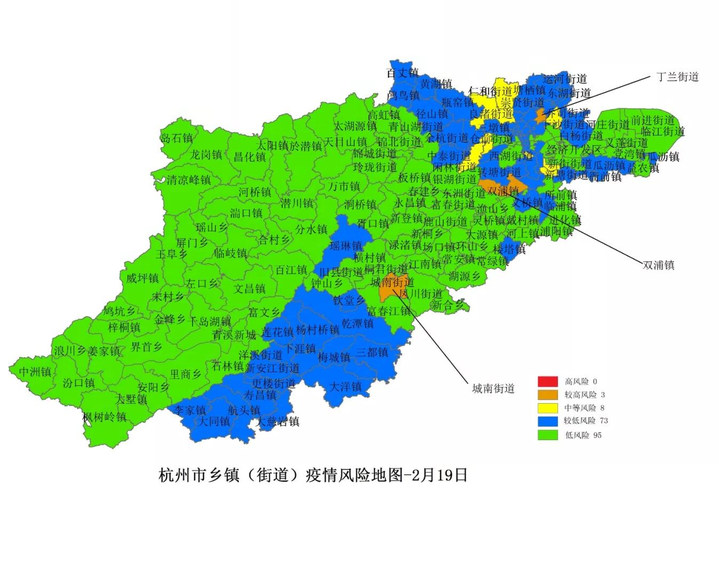 分别为: 桐庐县城南街道,江干区丁兰街道和西湖区双浦镇