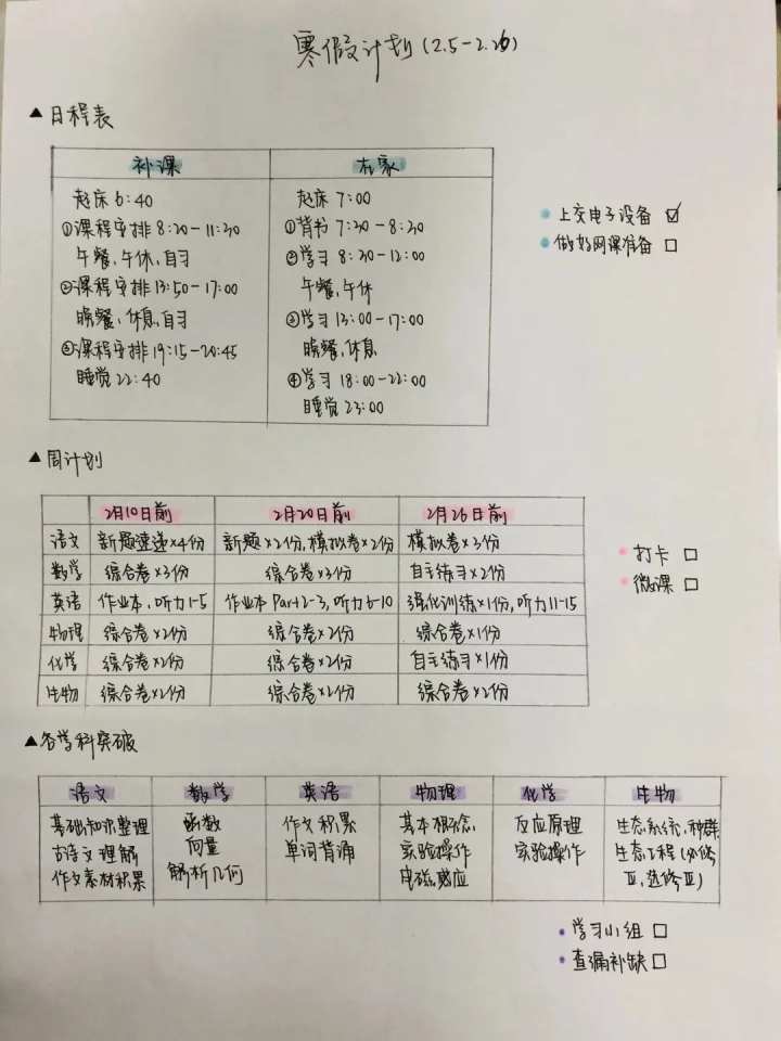 这份寒假计划亮了里面藏着杭州一所重高的学霸成长密码你能破译吗