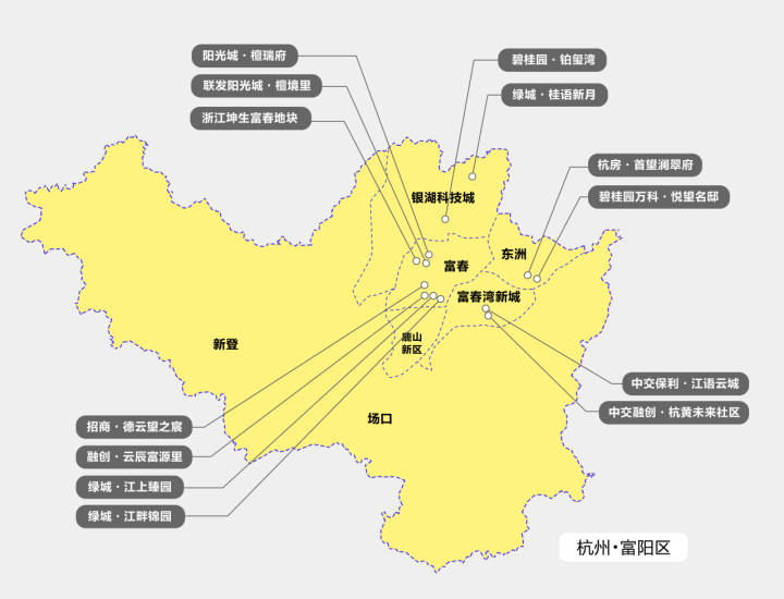 富阳部分在售楼盘分布图 蓝鋆滋/制图