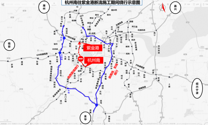 到达性车辆:到达性货车:可选择由杭新景高速—杭州绕城西复线高速