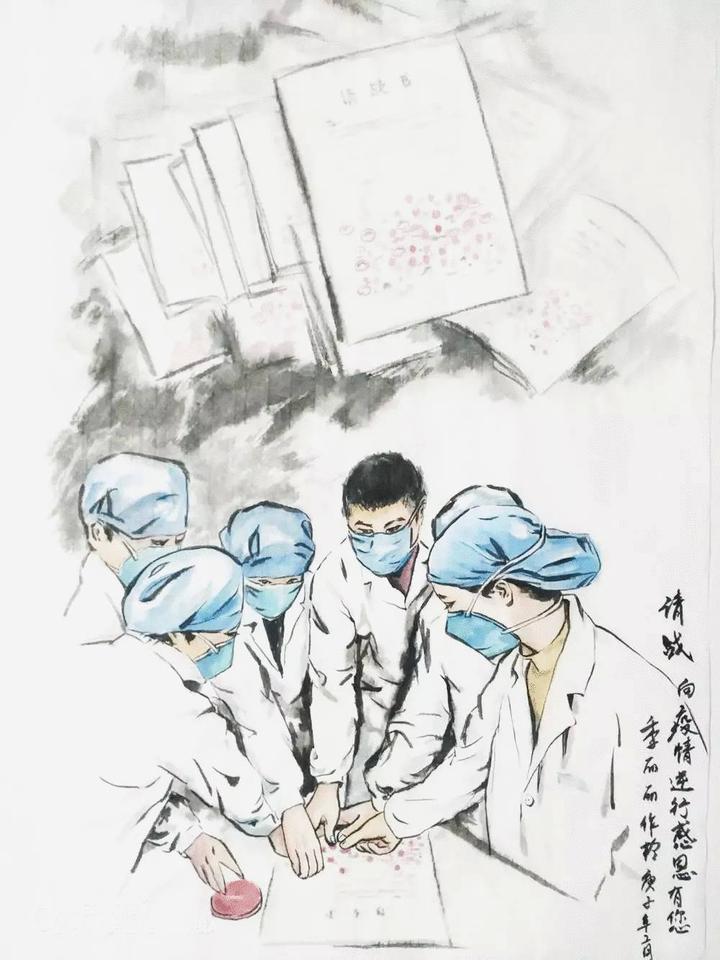 护士抗疫手绘图片