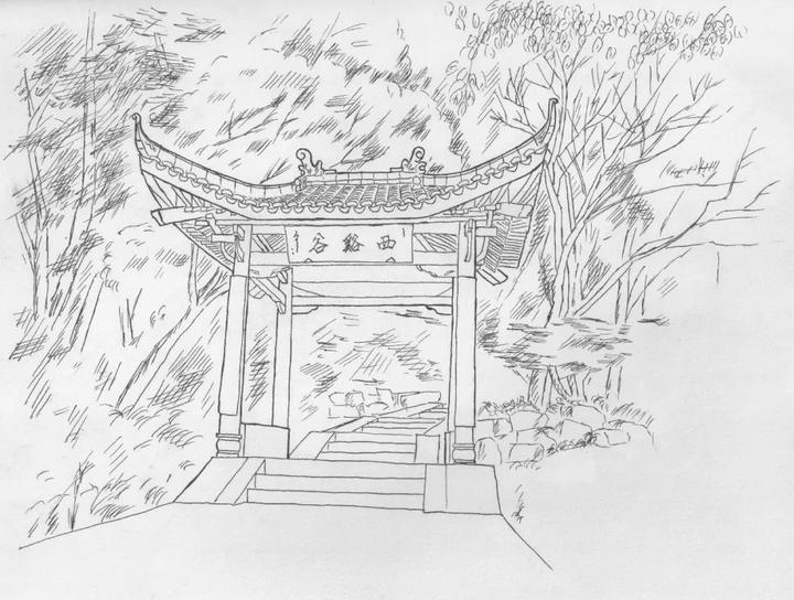 古典园林亭子手绘图片